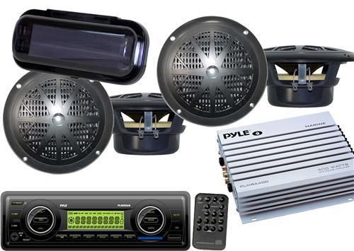 200 watt marine boat aux usb mp3 wb radio player 4 speakers /400 watt amp +cover