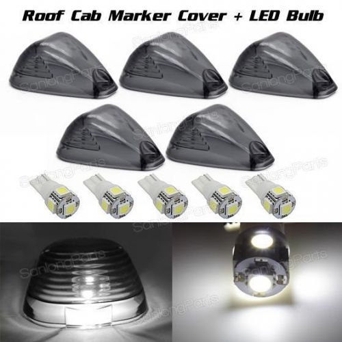 Smoke roof  light cab marker cover lens +5 white 168 t10 smd led bulb 1set(5pcs)