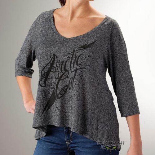 Arctic cat women's script flowy v neck t-shirt tee t shirt - gray - 5269-09_