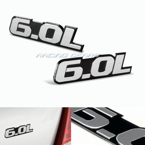 2x universal silver 6.0l engine black border aluminum emblem decal sticker badge