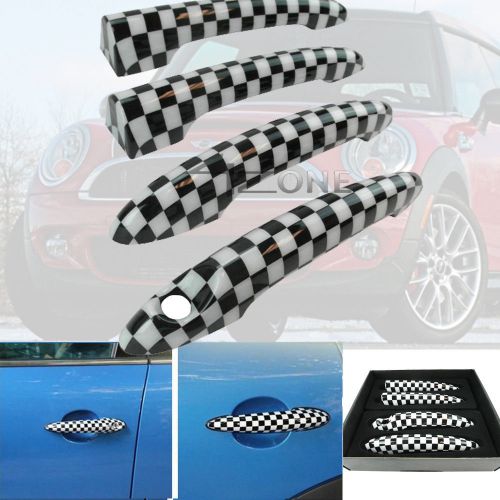 Premium black white chequred door handle cover for 07-14 mini cooper r55 clubman