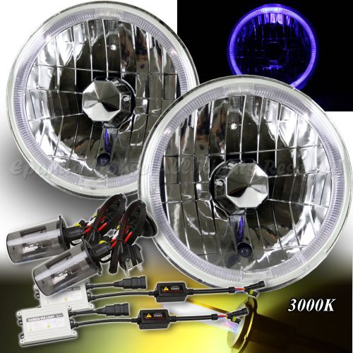 Blue led halo for ford/dodge! 7&#034; h6015 h6024 reflector headlight 55w hid 3000k