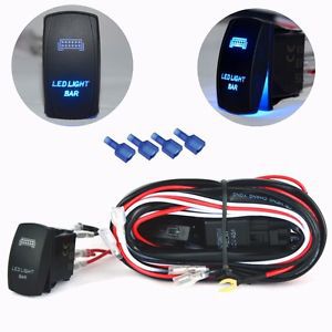Universal wiring harness laser rocker switch blue led light bar on off boat atv