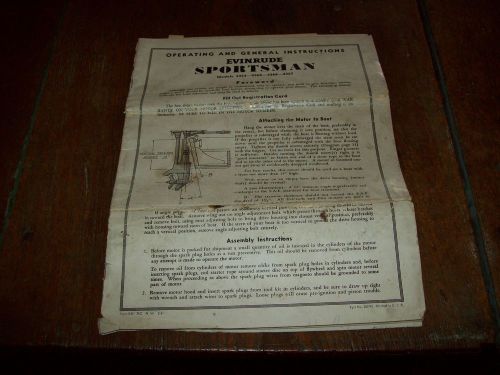1941 operating &amp; instruction evinrude sportsman boat motor antique fishing lure