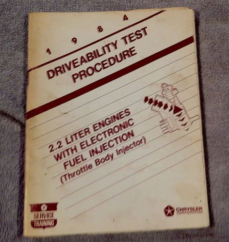 1984 84 chrysler dodge 2.2l oem service driveabily test procedures manual