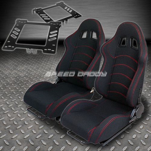 Pair type-1 reclining black cloth racing seat+bracket for 99-05 golf mk4/jetta