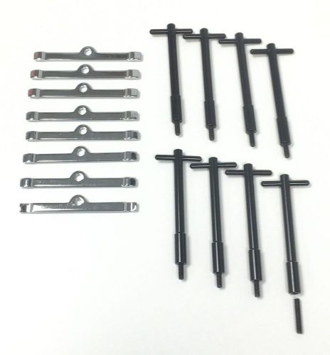 Black anodized aluminum v8 valve cover t-bar w/ chrome valve spreaders set of 8