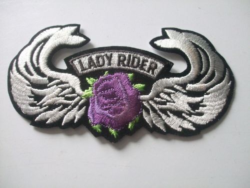 New embroidered lady rider purple winged rose biker patch