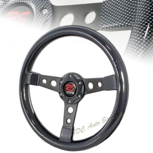 Universal 350mm 6-hole carbon fiber style wood black metal spoke steering wheel