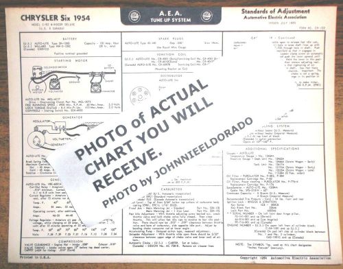 1954 chrysler six series c-62 windsor deluxe models aea tune up &amp; wiring chart