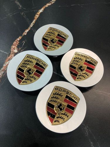 Porsche Alloy Wheel Centre Cap Set X4 Cayenne 911 Panamera Silver, US $, image 2