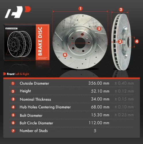 A-Premium 14.02 inch (356mm) 2-Pcs Front Drilled Brake Rotors, US $123.99, image 11