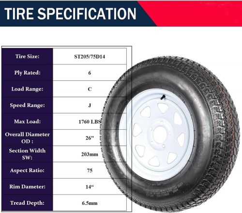 ST205/75D14 Trailer Tires and Wheels 14" Load Range C Trailer Tires 205 75 14, US $169.99, image 3