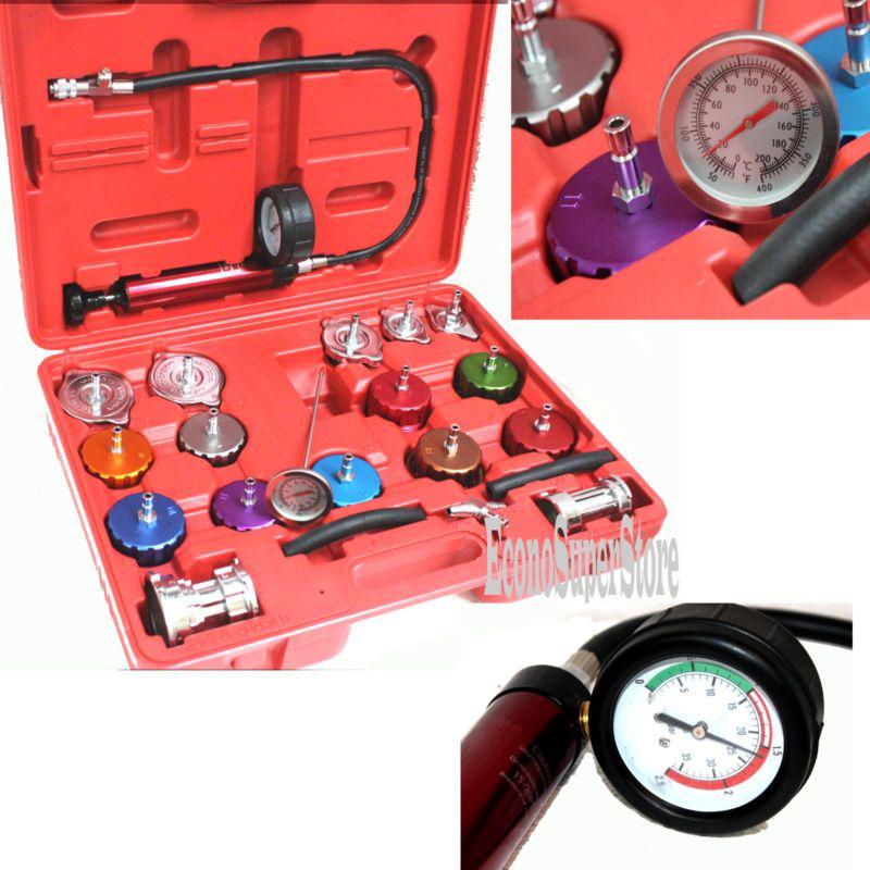 Cooling system radiator color cap pressure tester kit pump gauge 21pc adapters