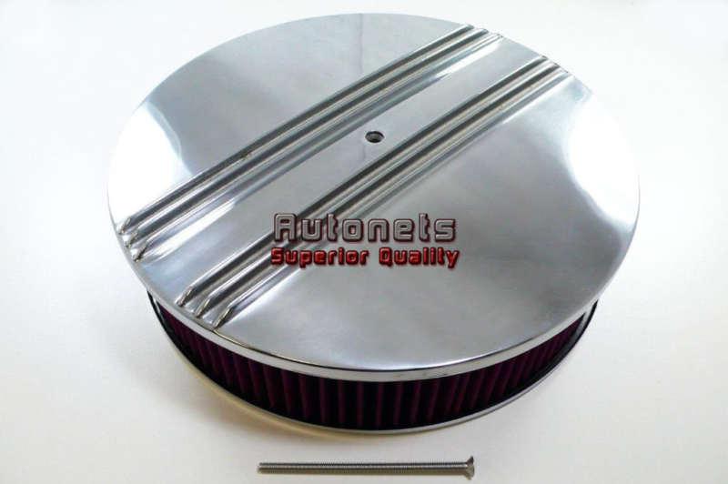 14" round nostalgic finned aluminum air cleaner washable street hot rod breather