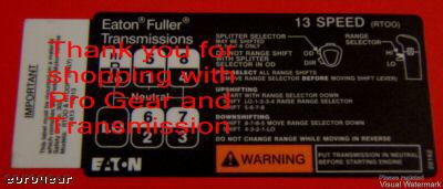 Purchase Fuller transmission 13 Speed shift pattern RTOO RTOOF in ...