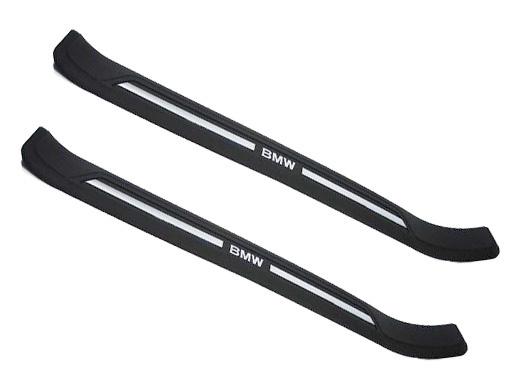 Bmw e39 door sill plate front l+r (x2) black genuine threshold covers w/ logo