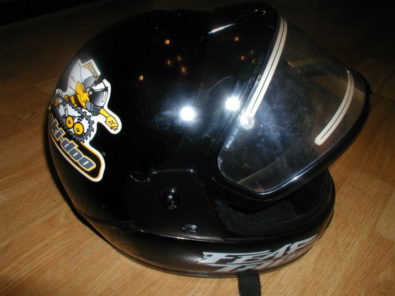 Adult XS black Snowmobile helmet with electric visor and graphic Skidoo decals, US $29.99, image 3