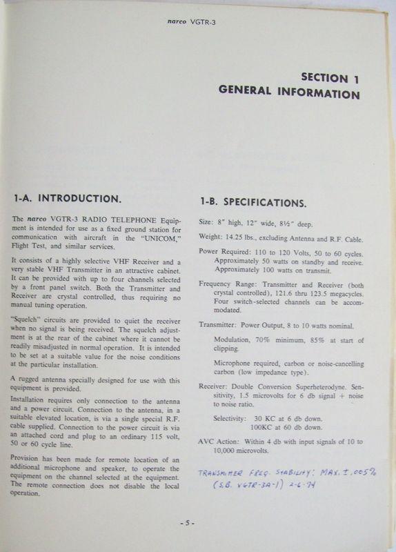 Original Narco 1965 VGTR-3, VT-4 Maintenance Manual, US $25.00, image 4