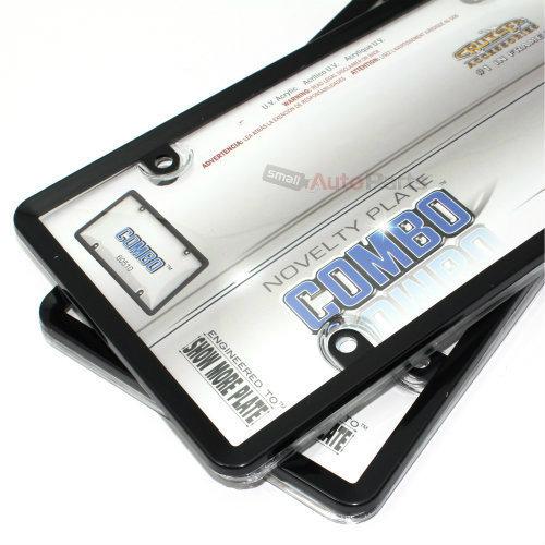 2 black plastic license plate frames + clear bubble shields cover for car-truck