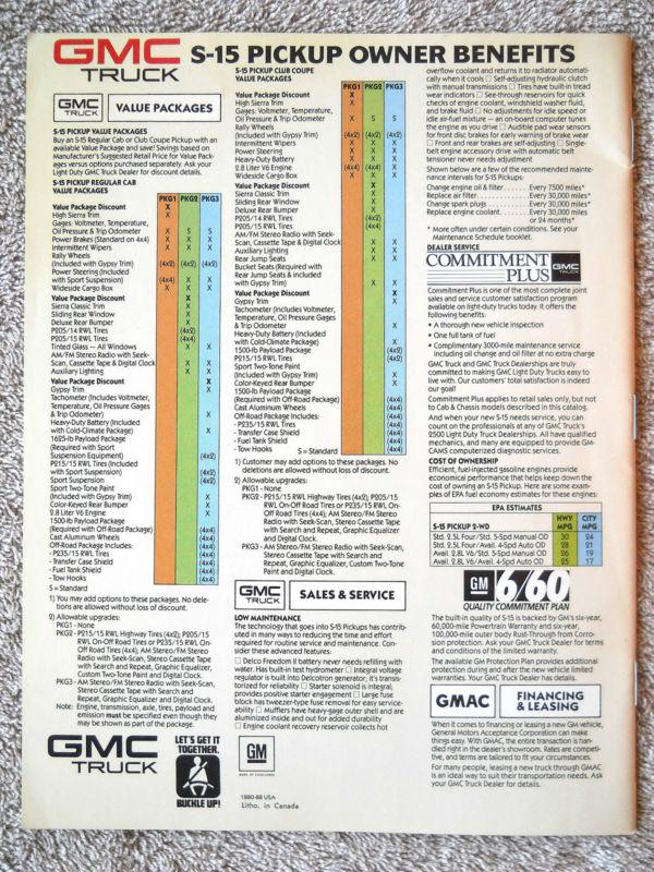 Purchase 1988 GMC TRUCK S15 PICKUPS Sales Brochure Catalog