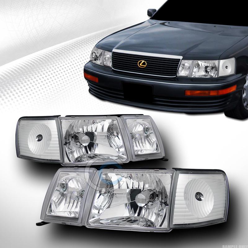 Jdm crystal chrome head lights+signal corner+fog lamps ks 6pc 93-94 lexus ls400