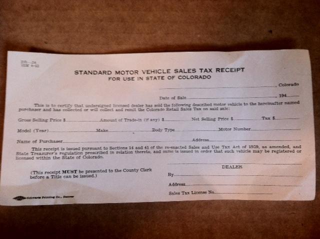 Motor vehicle bill of sale