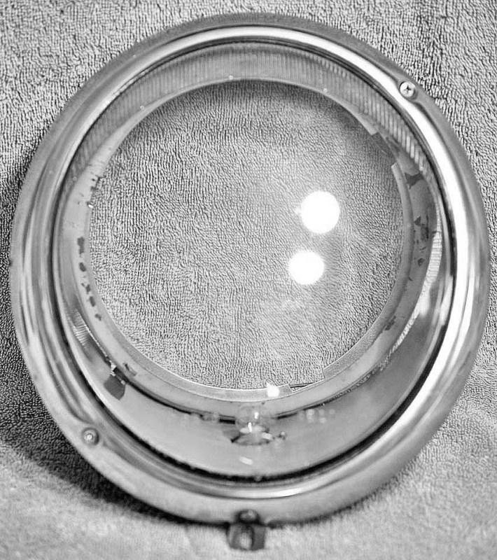 Vw/porsche 50's/60's headlight bucket, chrome rim and glass lens assembly 