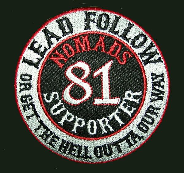 Outlaw biker nomads 81 supporter red & white mc biker patch
