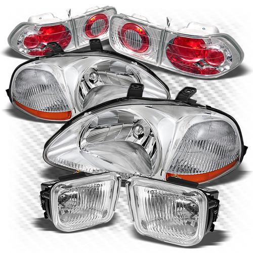96-98 civic 2dr chrome headlights + altezza style tail lights + clear fog lights