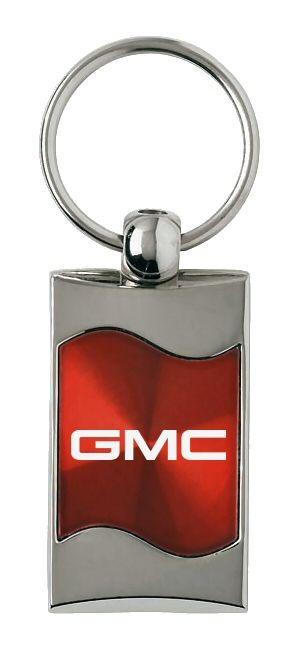 Gmc red rectangular wave metal key chain ring tag key fob logo lanyard