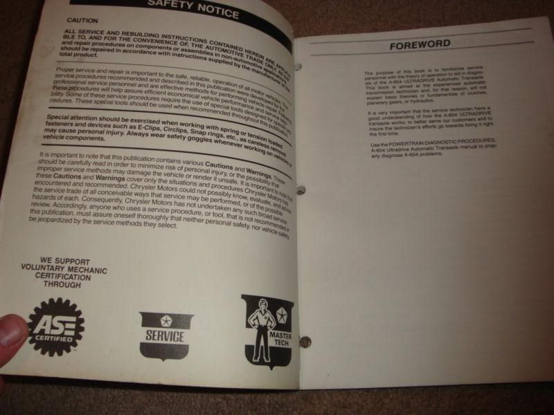 1988 Chrysler A-604 Ultradrive Electronic Automatic Transaxle Student Manual, US $5.00, image 4