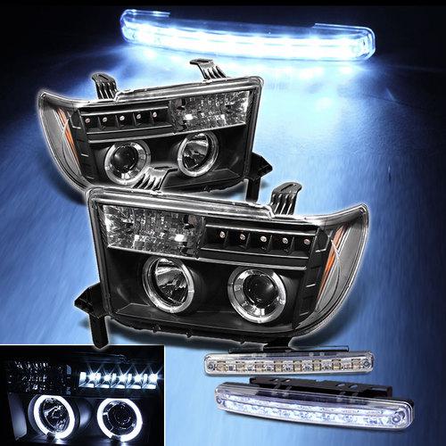 Led bumper fog+07-13 tundra halo led projector headlights black head lights set