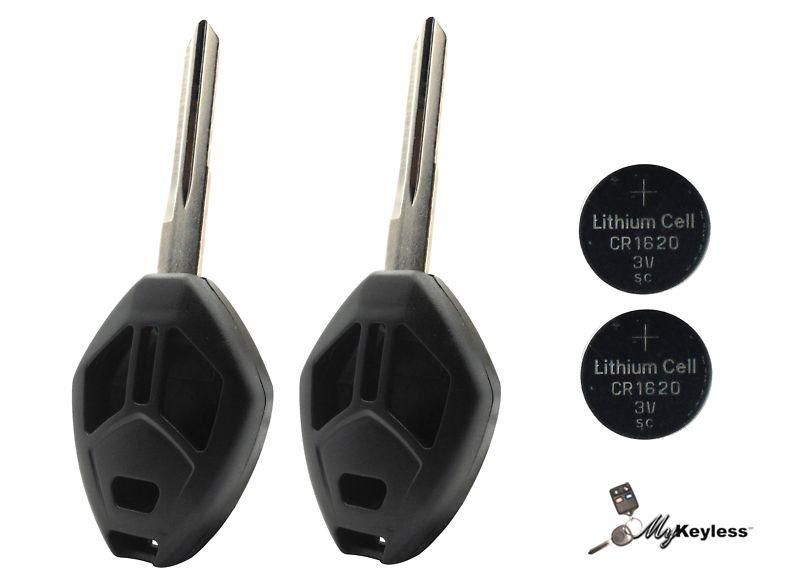 New mitsubishi uncut key keyless remote combo shell repair kit w/ battery pair