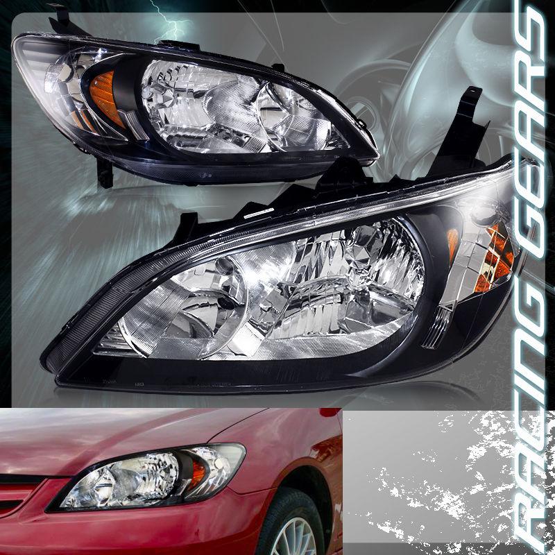 Buy 20042005 Honda Civic Euro Black Housing Headlights Amber Reflector
