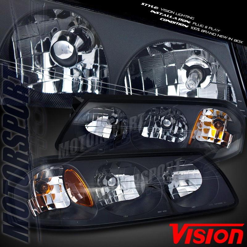 2000-2004 chevy imppala euro clear black headlights assembly base ls ss pair 