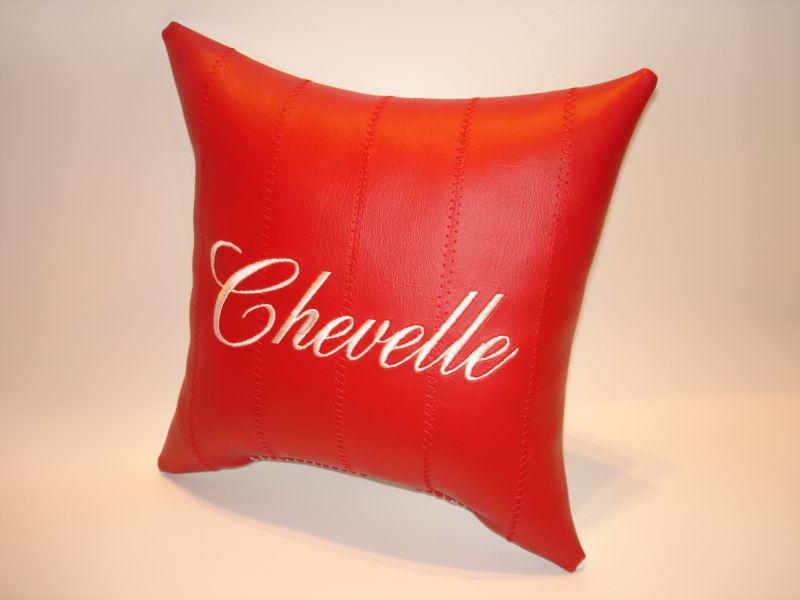Vintage custom made chevelle car show pillow red with white embroidery