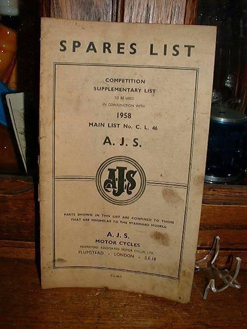 1958 a.j.s parts list catalog supplementary list~this is an original~ motorcyle
