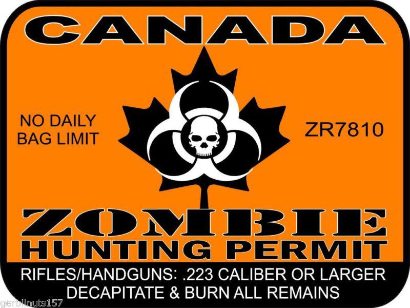 Buy CANADA Zombie Hunting Permit License Decal 3"x4" vehicle sticker