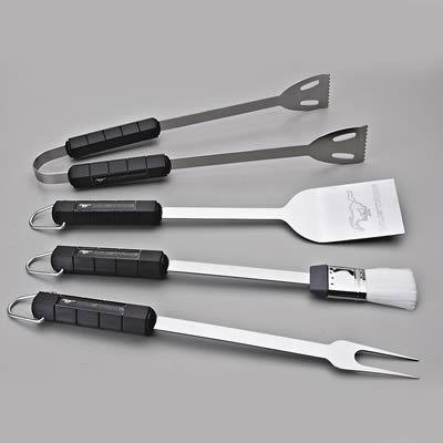 Genuine hotrod hardware bbq tools stainless steel polished mustang logo set