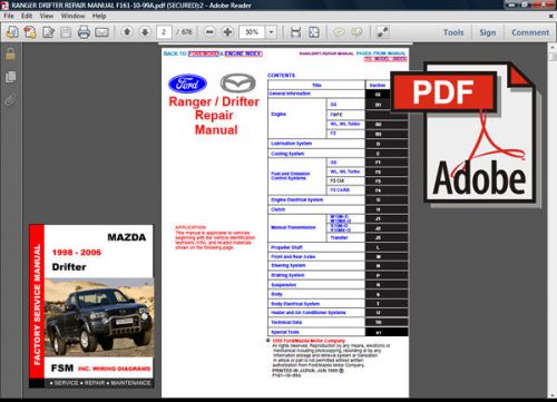 Mazda drifter 1998 - 2006 factory service repair workshop maintenance fsm manual