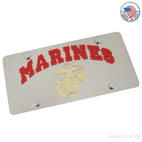 U.s. marine corp arched logo stainless license plate
