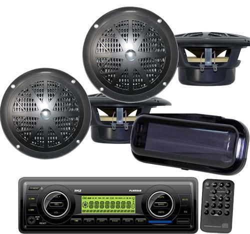 Plmr87wb new marine boat in dash usb mp3 aux weatherband radio 4 speakers +cover
