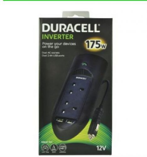 Duracell 175w twin uk socket in-car charger power inverter dual ac dual usb new