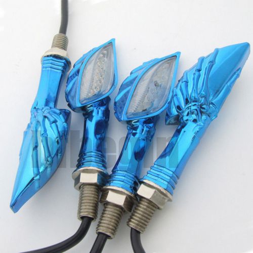 New 4x motorcycle universal 12led skull turn signal blue indicators amber light