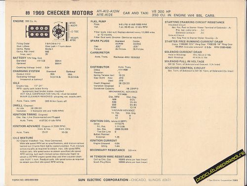 1969 checker motors 350 a11-a12-a12w-a11e-a12e taxi sun electronic spec sheet