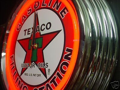 Texaco  red billiards pool garage man cave neon bar pub sign clock