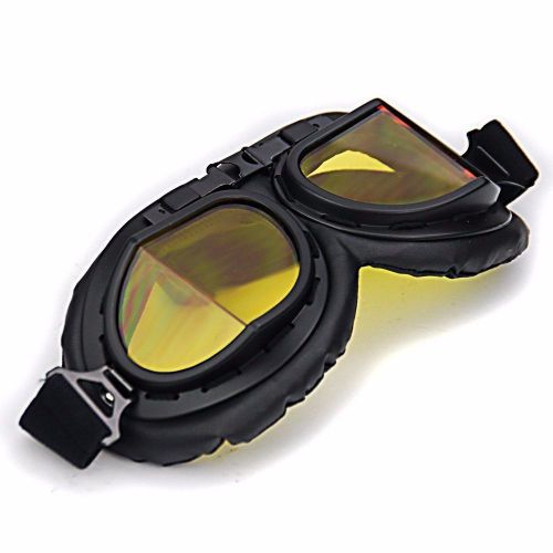 Black goggles amber lens wwii raf vintage pilot motorcycle biker cruiser helmet