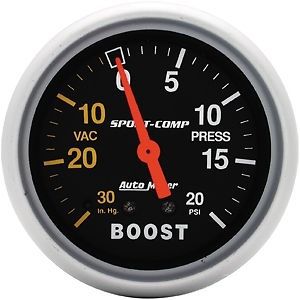 Auto meter 3401 sport-comp series gauge 2-5/8&#034; boost/vacuum/press psi mechanical