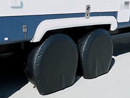 2 adco tire covers motorhome rv bus 18" - 22" diameter tires on 12" rims black